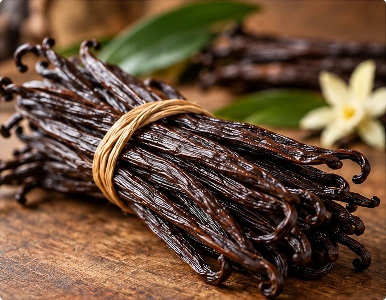 Vanilla beans tied with twine